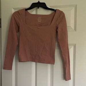 Elegant Square Neck Long Sleeve Top - Mauve With built in shelf bralette